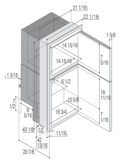 Vitrifrigo DP150IBD4-F-2 - Front-Loading Double Door Black Refrigerator/Freezer Surface Flange (Internal Cooling Unit) UL