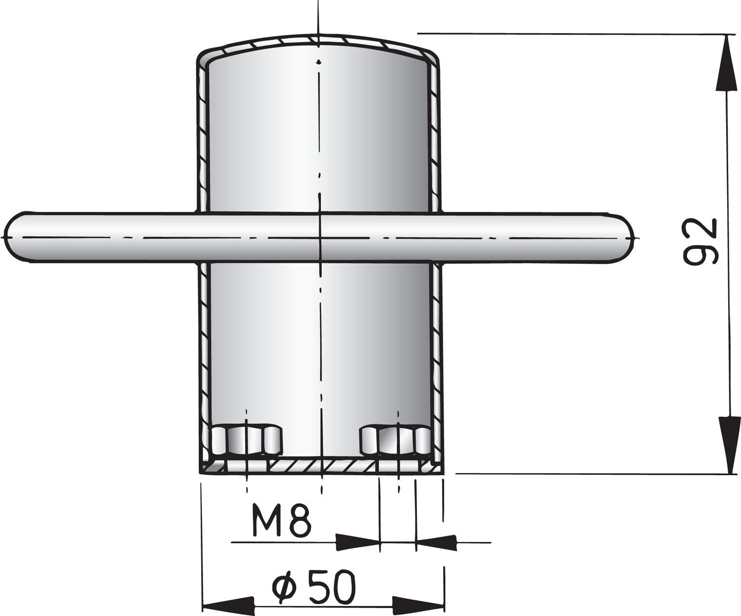 Vetus ACHIL090B - Bollard type achilles 90 with M8 bolt