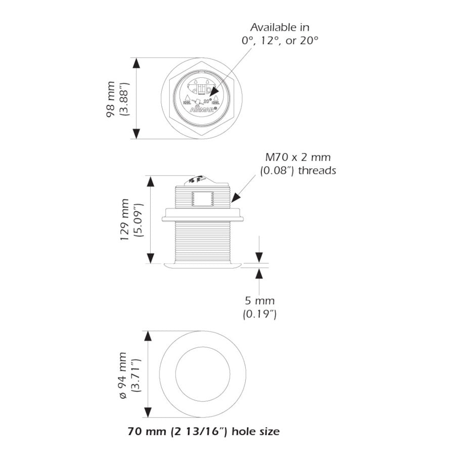 Airmar B75C-0-HW 0d Tilt High Wide CHIRP With Mix-n-Match Plug