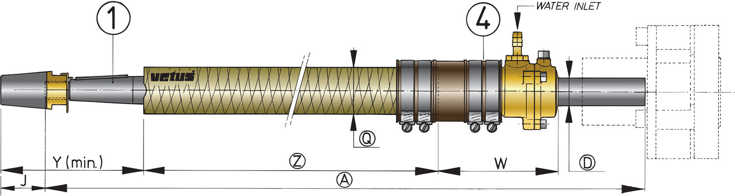 Vetus BG300500 - Polyester stern tube l=500, incl bearing 30mm