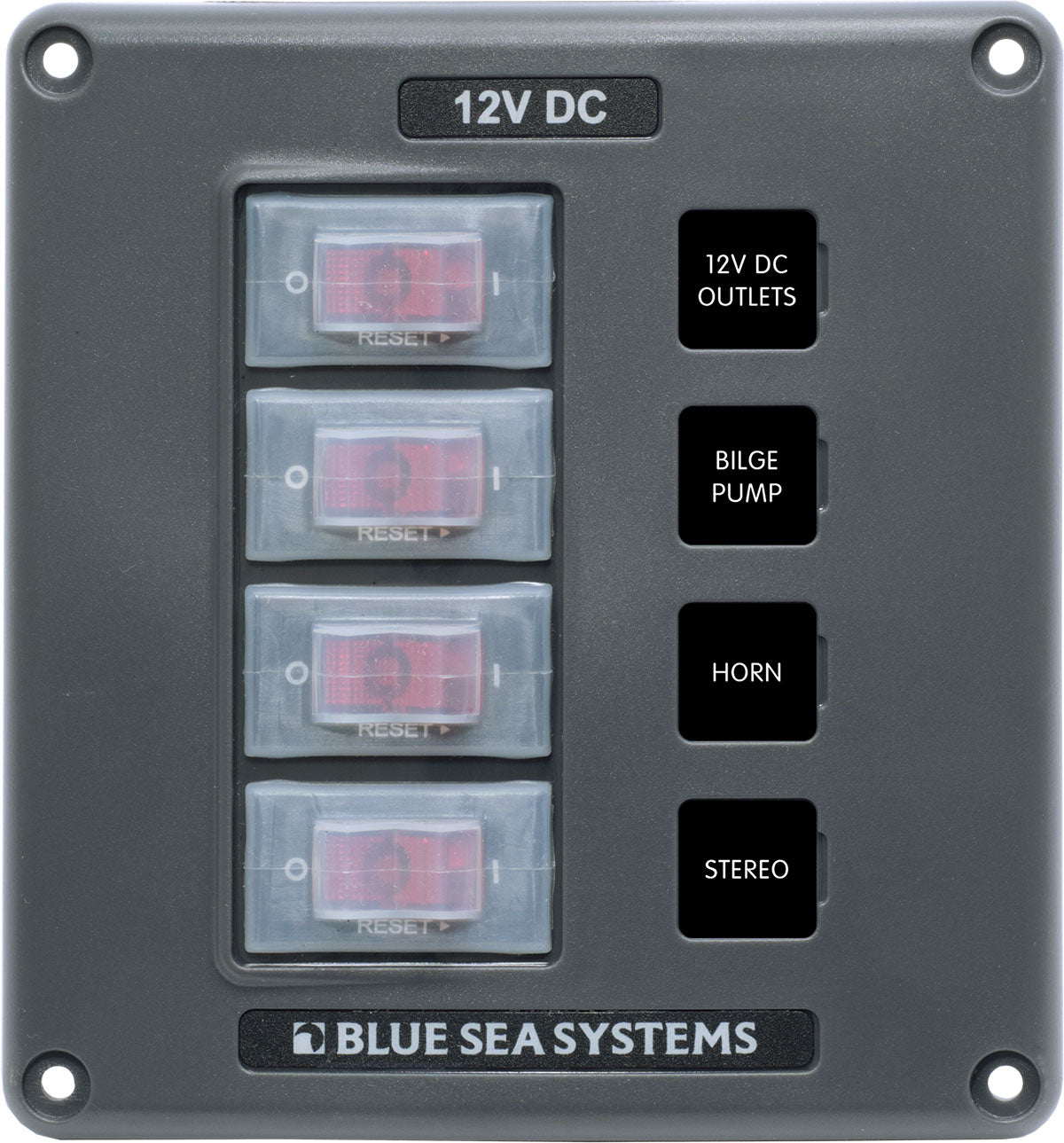 Blue Sea Water-Resistant 12V 4 Circuit Breaker Switch Panel