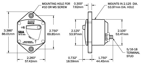 Blue Sea 187-Series 70 Amp Circuit Breaker Panel Mount