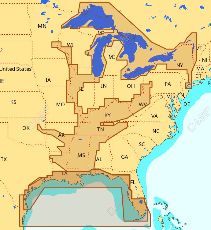 C-MAP NA-M023 Max Wide C Card Gulf Coast , Great Lakes and Rivers