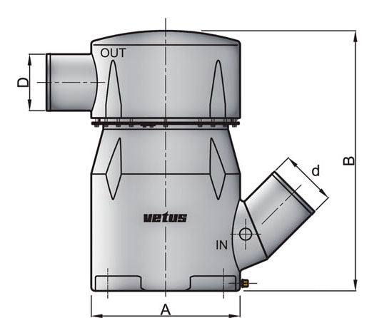 Vetus MGL8458A - Plastic muffler MGL 203mm 45 deg inlet, 203 mm out