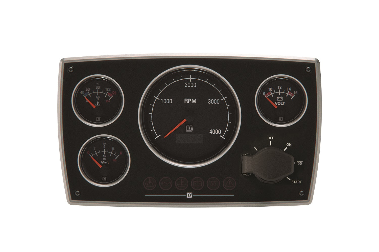 Vetus MPA34BS4 - Alu engine panel, 24V, 4 black instru. (4k rpm)