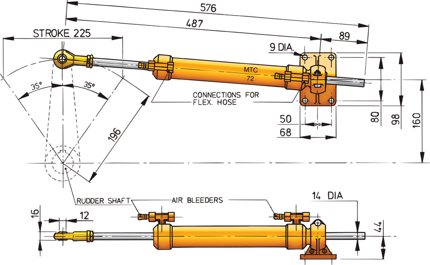 Vetus MTC7210 - Cylinder type MTC72, tube D 10mm