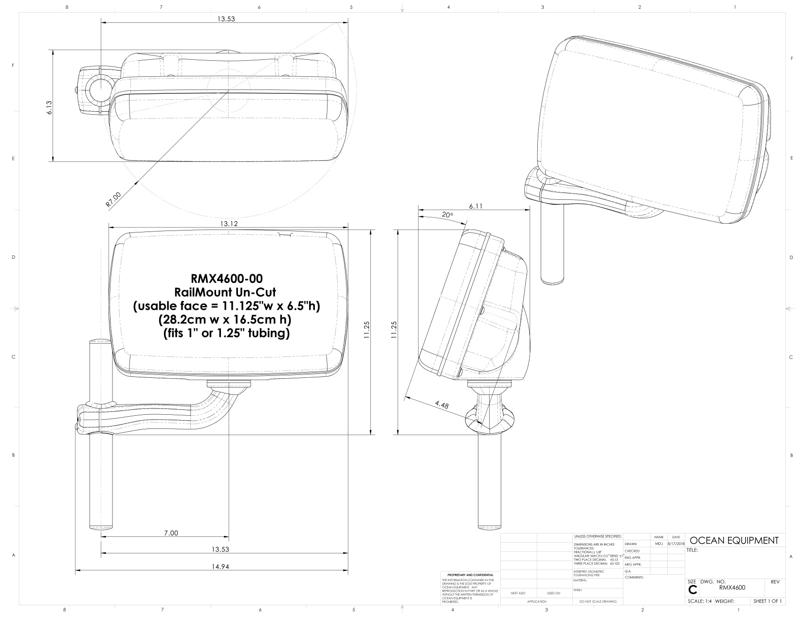 NAVPOD RMX4600-13 Railmount for Furuno GP1971F 9in GPS