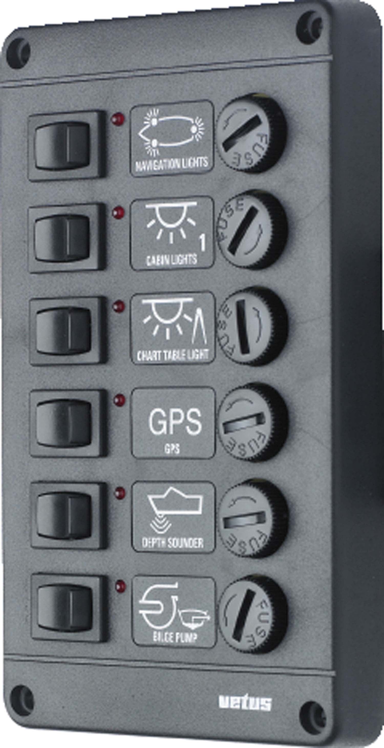 Vetus P6F12 - Switch panel type p6 with 6 fuses 12V