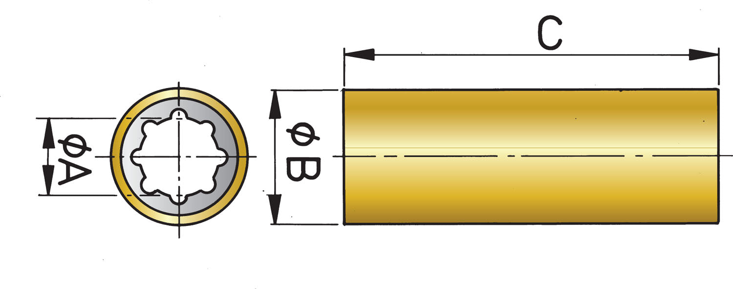 Vetus RL8010 - Rubber bearing 80mm s=100mm, l=320mm bronze