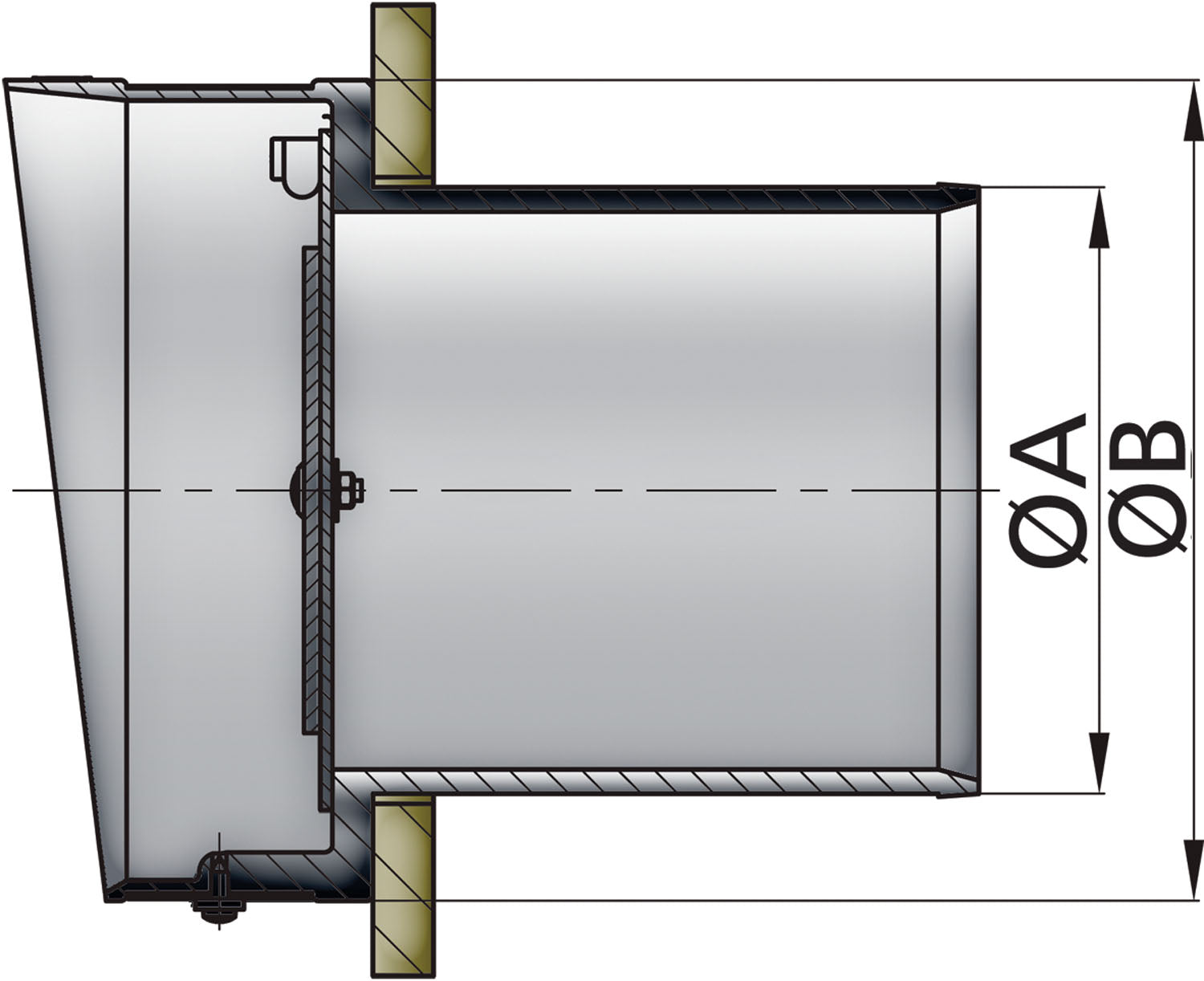 Vetus TC090 - Plastic transom exhaust connection with check valve, T