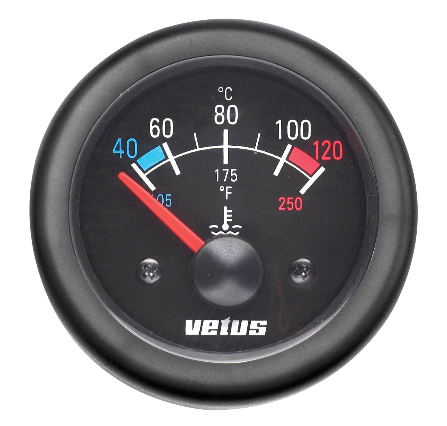 Vetus TEMP12B - Water temp.meter 12V D52mm 40-120°C black