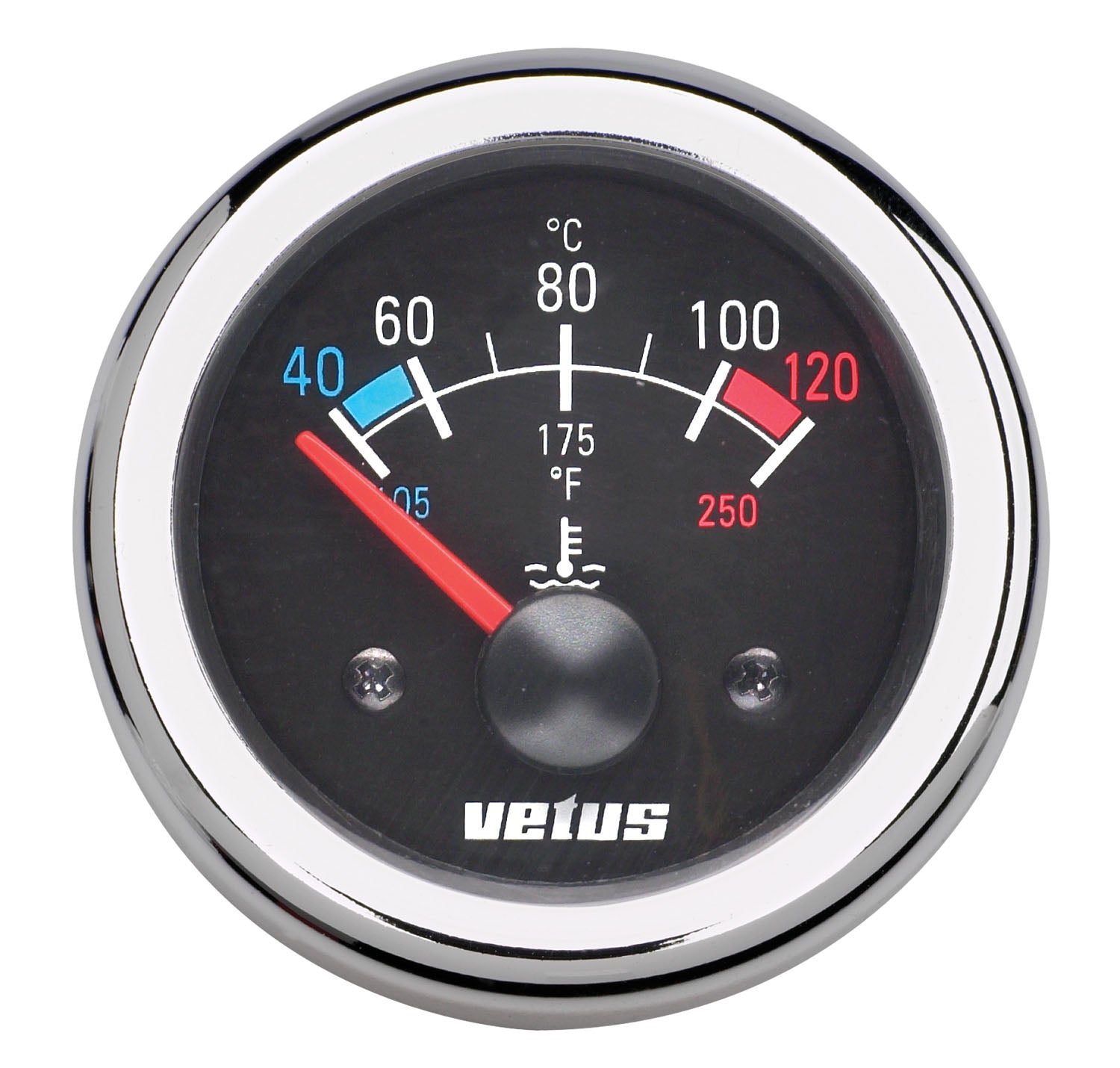 Vetus TEMP12B - Water temp.meter 12V D52mm 40-120°C black