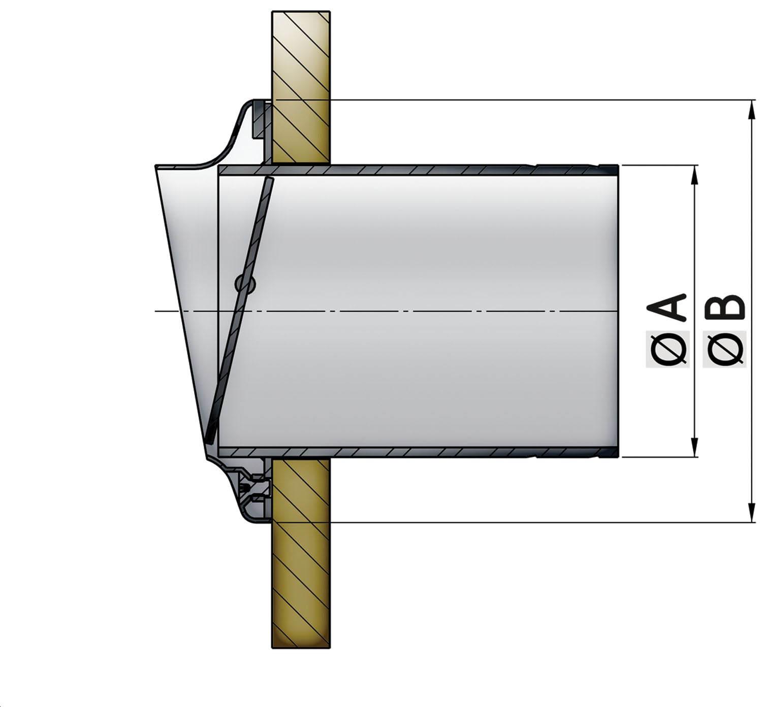 Vetus TRC100SV - Transom exh connection D 102mm ss with valve