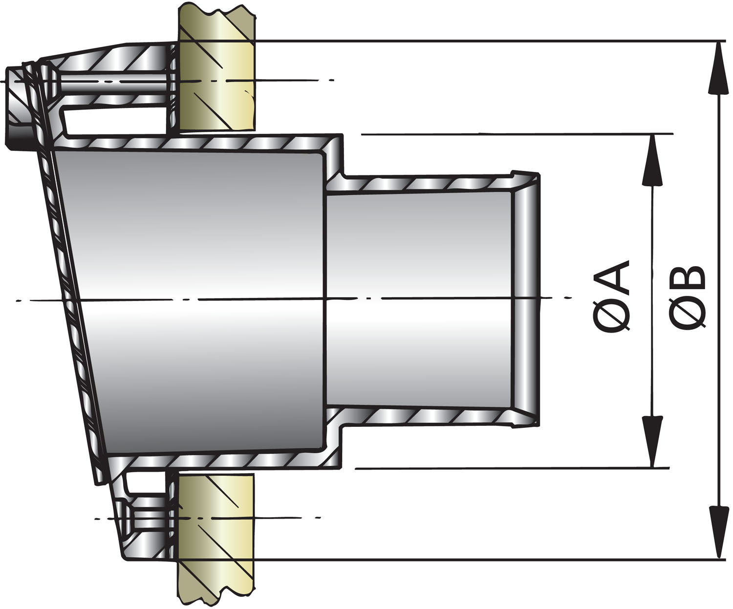 Vetus TRC40PV - Transom exhaust connect ion, 40mm, plastic with valve