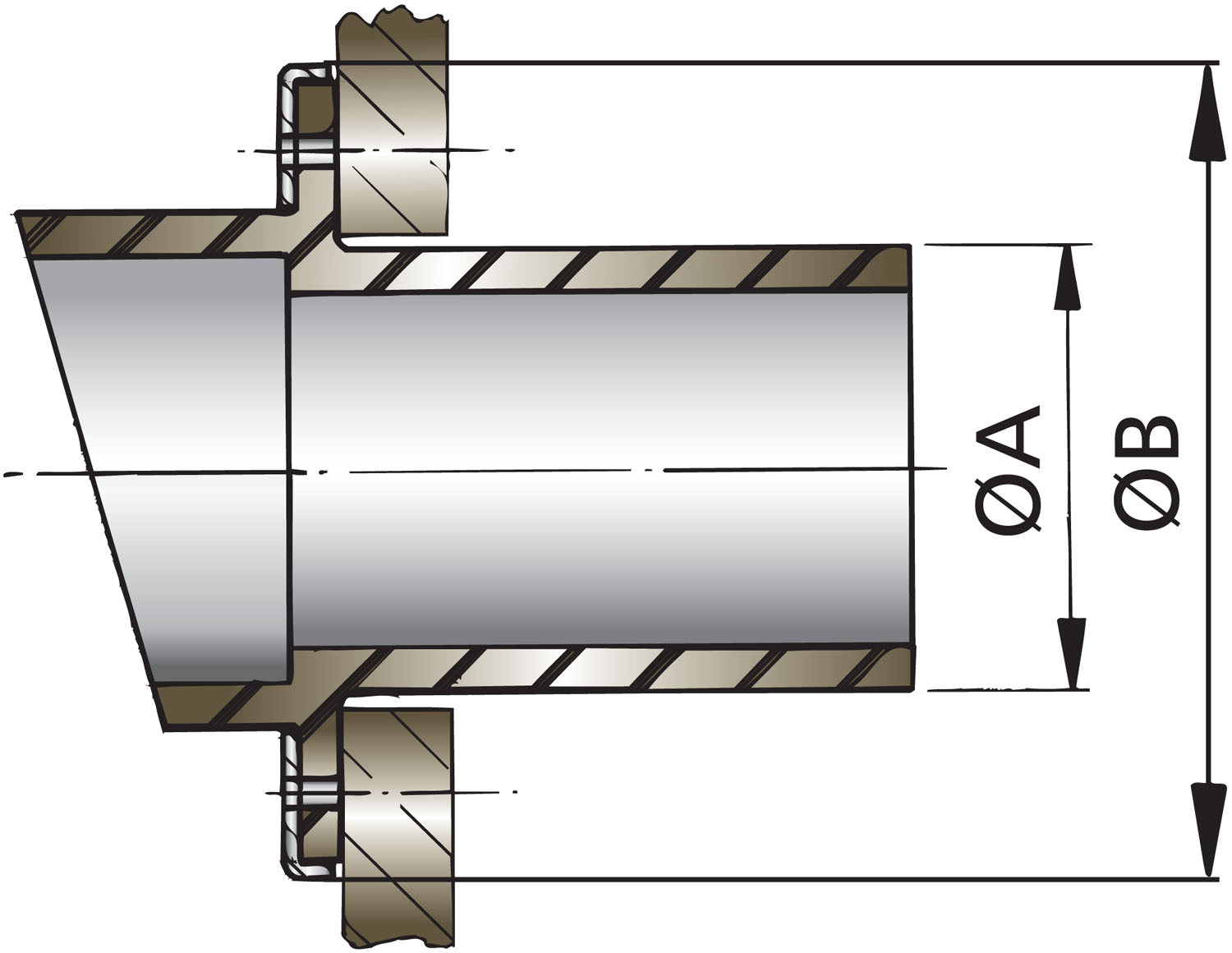 Vetus TRC40R - 40mm transom exhaust connection, rubber