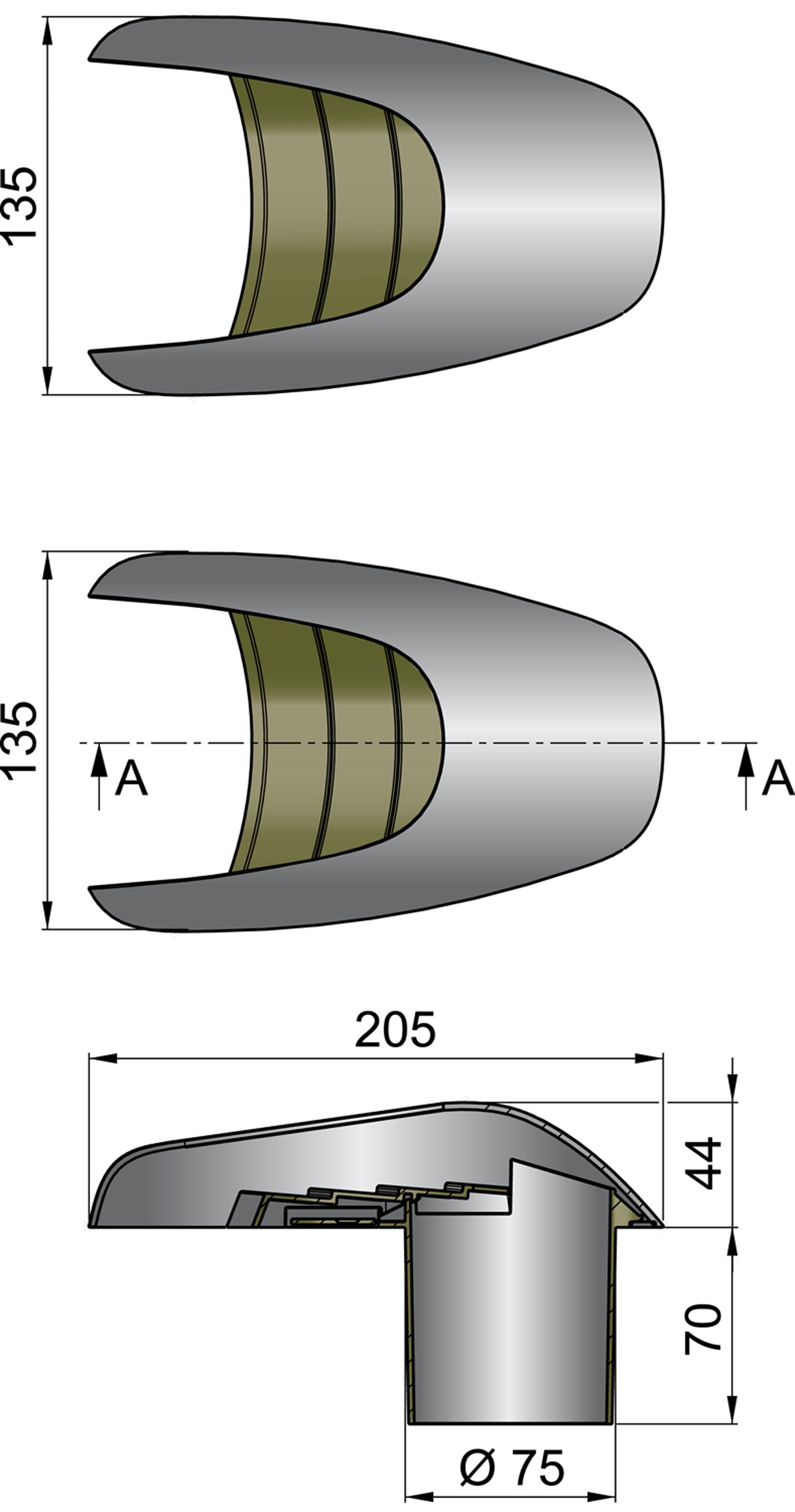 Vetus TYP75 - Typhoon shell ventilator, dia 75mm