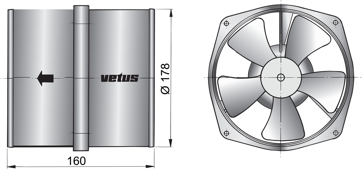 Vetus VENT17812 - Extraction ventilator 12V 178mm round