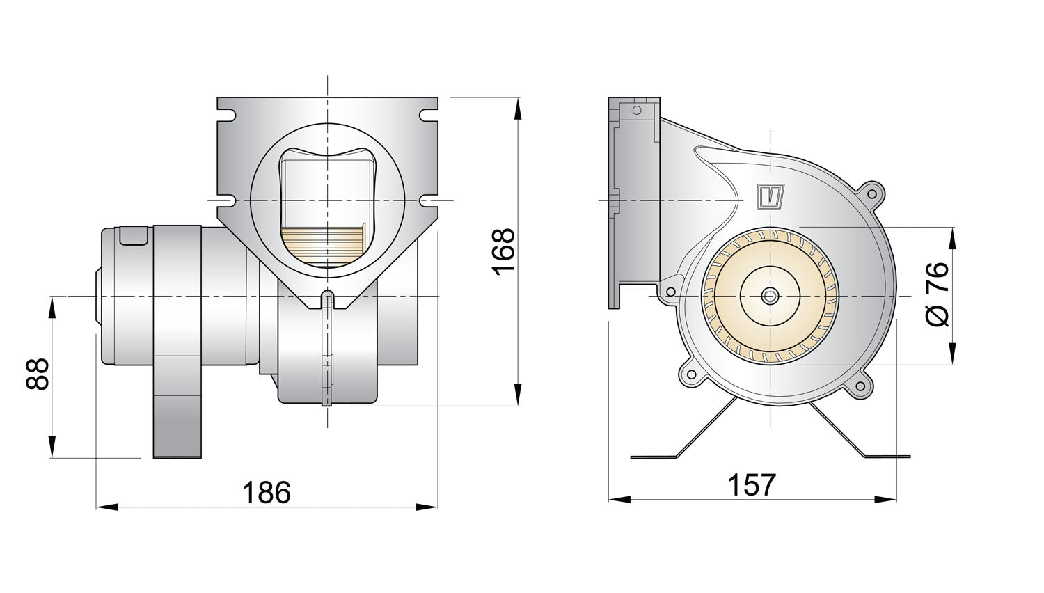 Vetus VENT7624A - Extraction ventilator 24V D=76mm