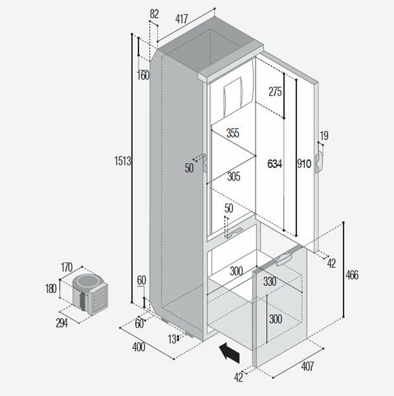 Vitrifrigo SLIM150RSD4-EQ - Grey Refrigerator w/Freezer (External Cooling Unit)