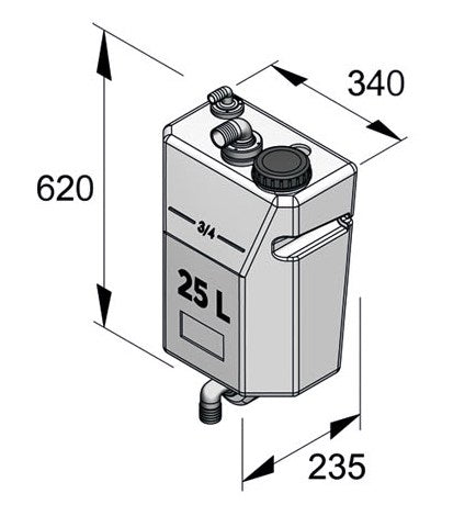 Vetus WW25W - Bulkhead mounted waste water tank 25 ltrs