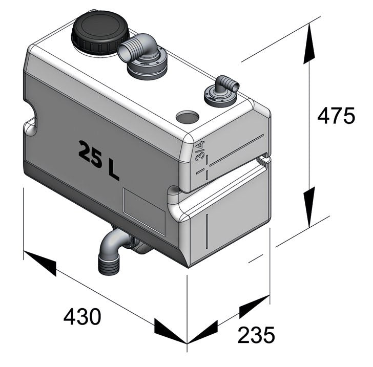 Vetus WW25WH - Waste water tank 25L for wallmounting, complete