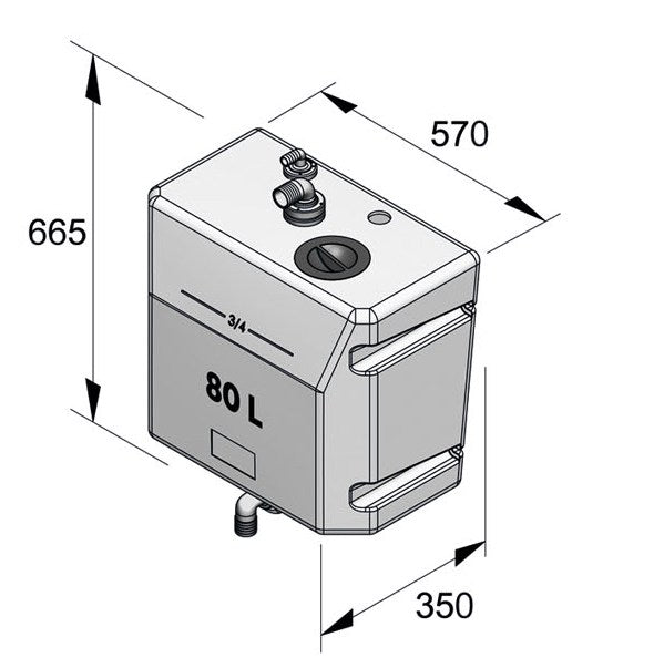 Vetus WW80W - Waste water tank 80 ltr. for wallmounting, complete