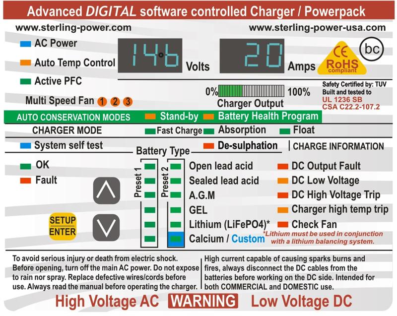 Sterling Power ProCharge Ultra : 12 Volt, 60 Amp Marine Battery Charger - part no PCU1260