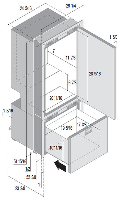Vitrifrigo Stainless Steel Drawer Refrigerators and Freezers DW250IXN4-EFV-2 Flush Flange
