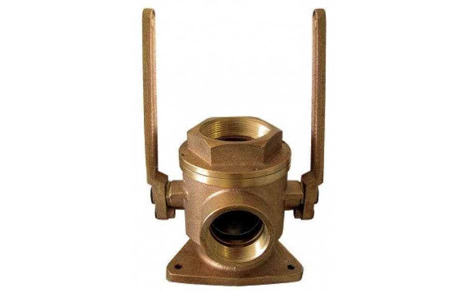Groco - 3" Bronze Flanged Seacock with Side Port, Part No. SBV-3000-P - 2-1/2" NPT - Size 2"